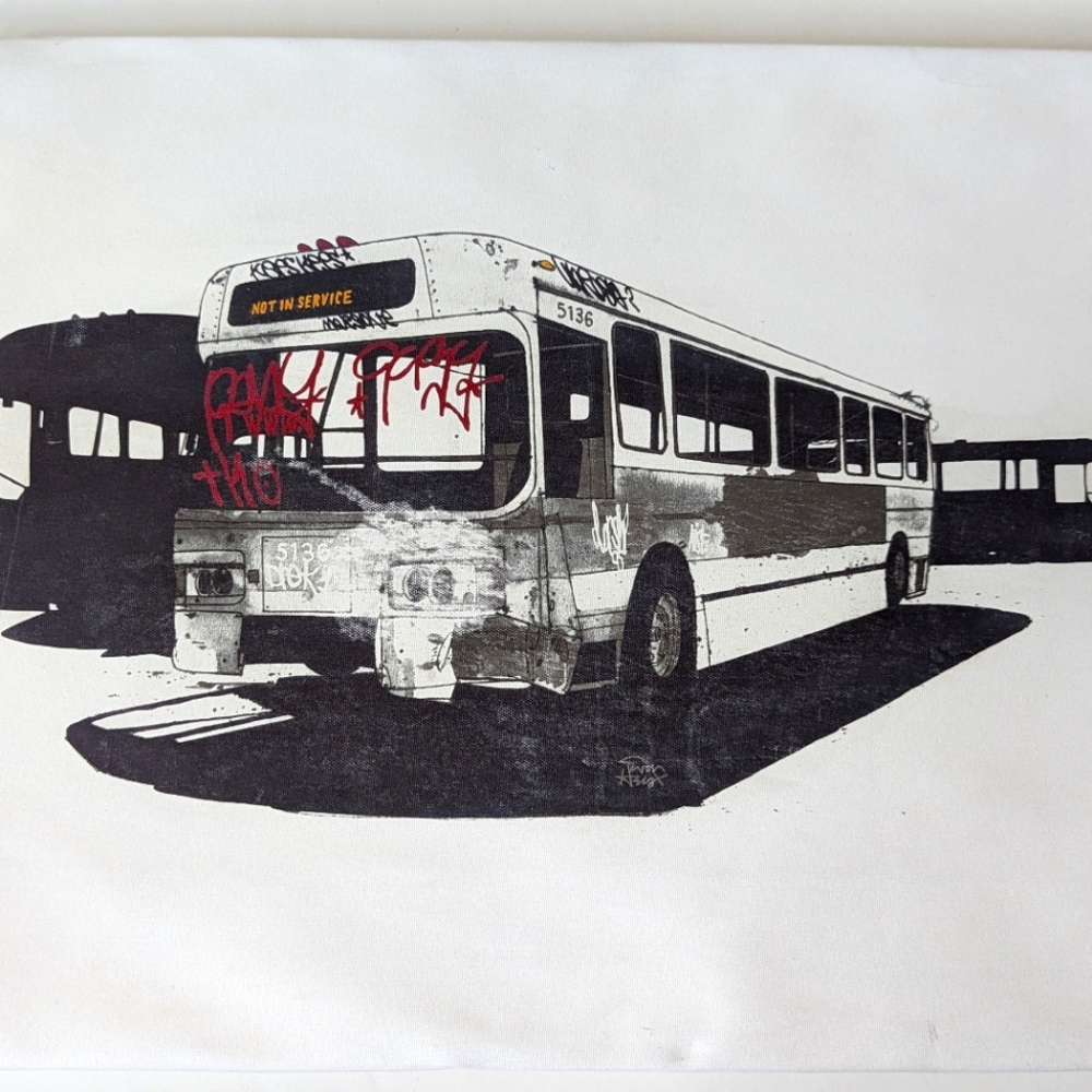Rare Evan Hecox San Francisco City Bus Print on Vinyl 15.5" x 20" Pop Art Signed